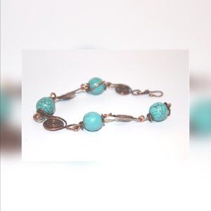 ANTIQUE COPPER SPIRAL TURQUOISE BRACELET